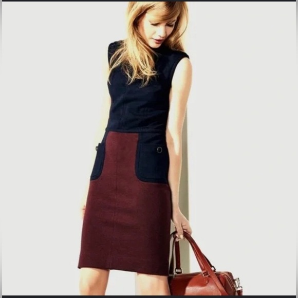 TORY BURCH Ponte knit Sheath Dress colorblock wool Blend knee sleeveless S - Picture 5 of 6